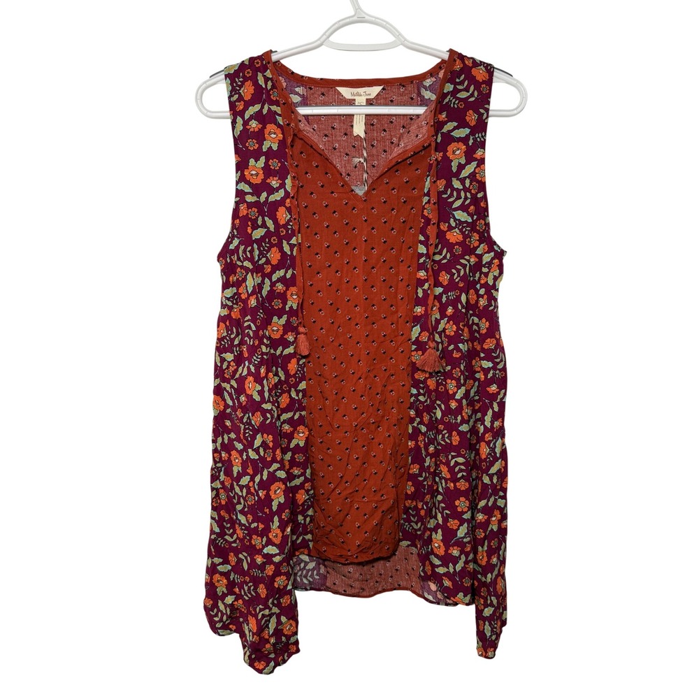 Matilda Jane Teach Me Rust Sleeveless‎ Floral Sharkbite Tunic Top Womens Small